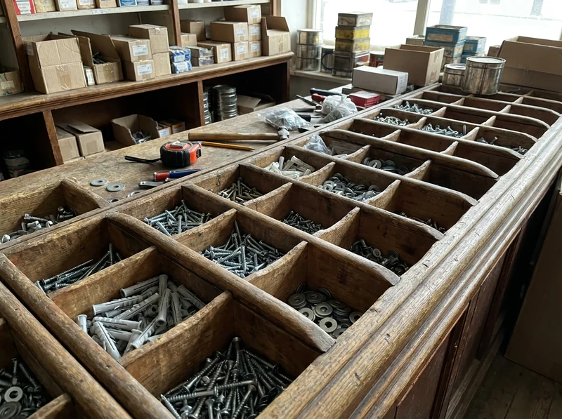 Šrouby, hmoždinky a spojovací materiál v přihrádkách